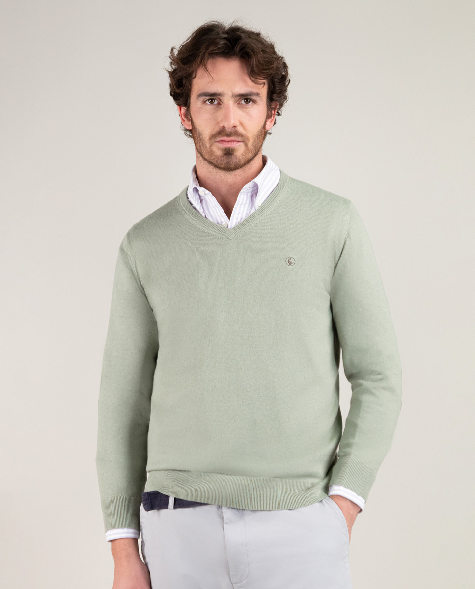 Jersey Cuello Pico Coderas Verde Claro