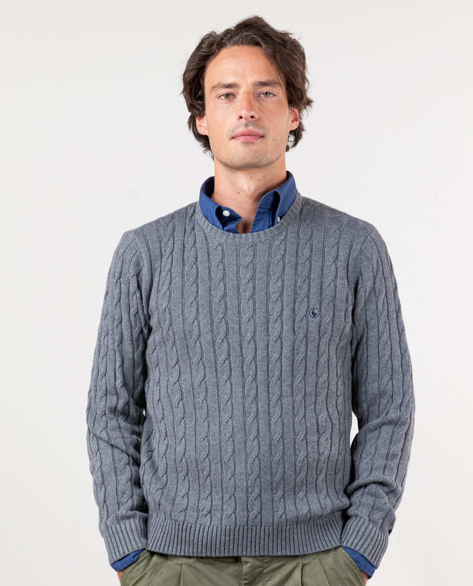 Pull Col Rond Chaînes Gris