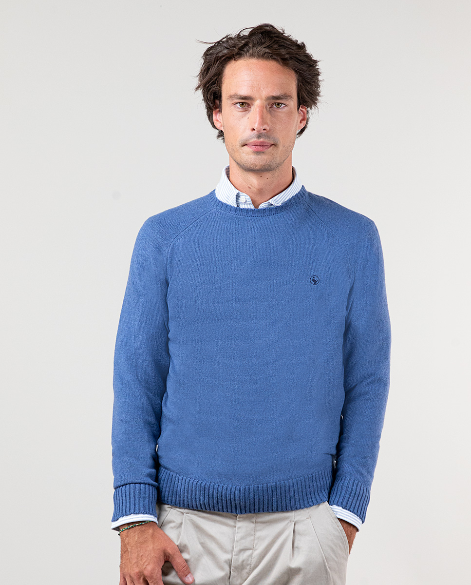 Pull Col Rond Mérinos Bleu