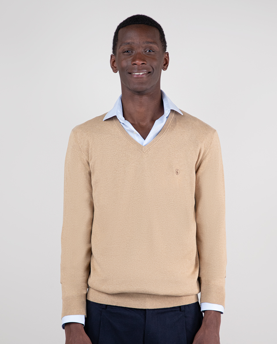 Jersey Cuello Pico Coderas Camel