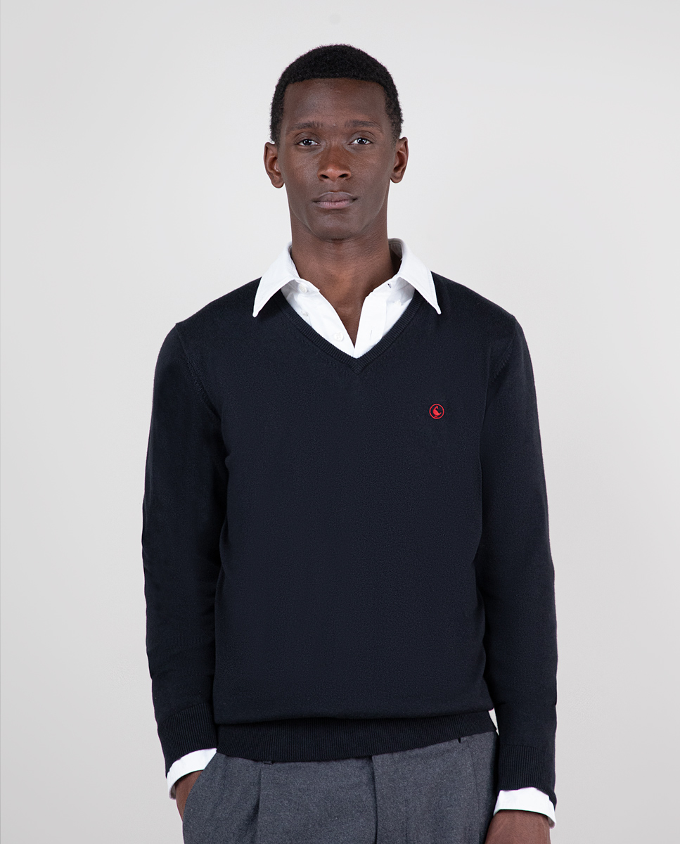 Jersey Cuello Pico Coderas Negro