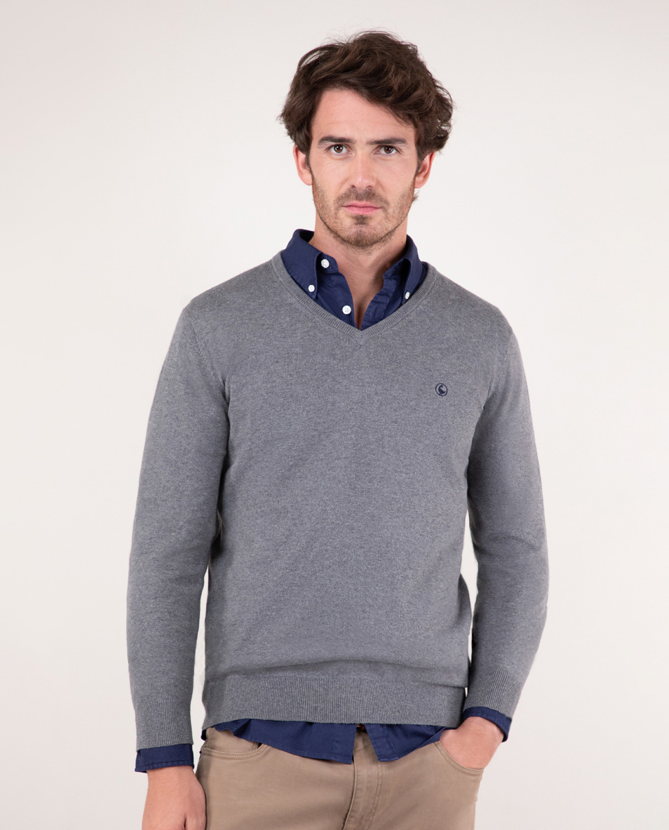 Gray V-Neck Sweater