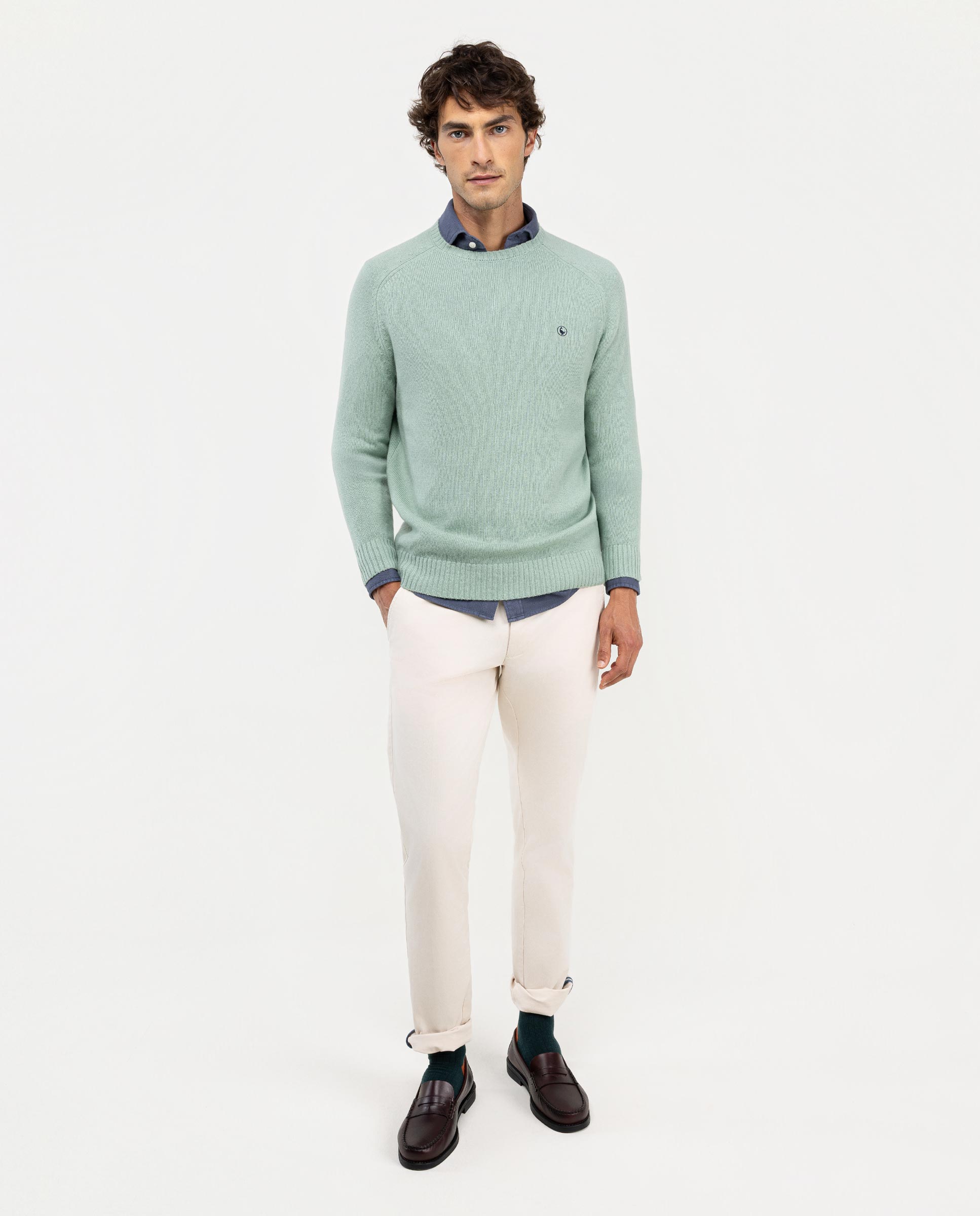 Jersey Merino Cuello Caja Verde Agua