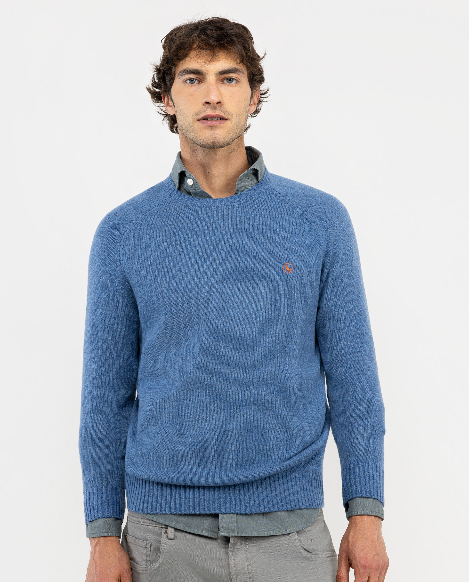 Jersey Merino Cuello Caja Azul