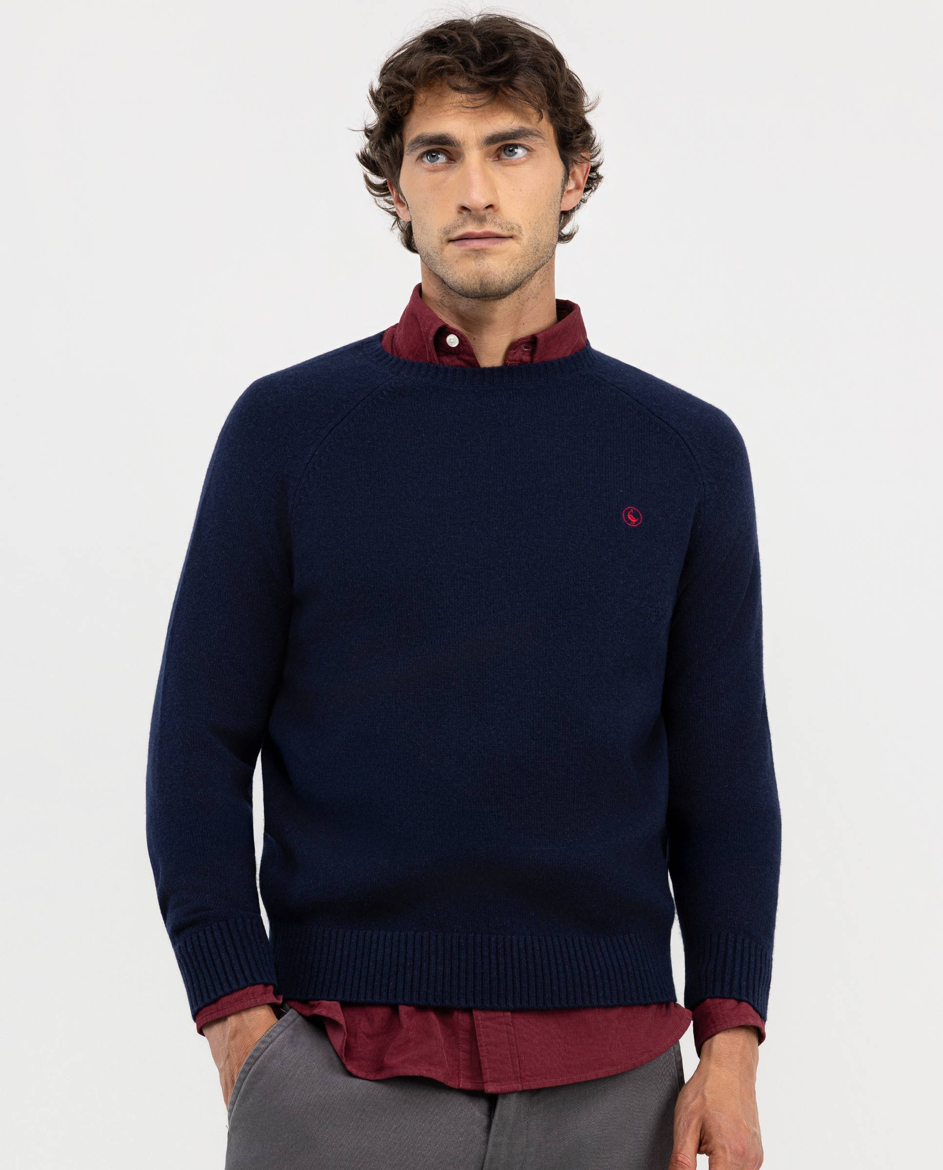 Navy Merino Jumper W Crew Neck