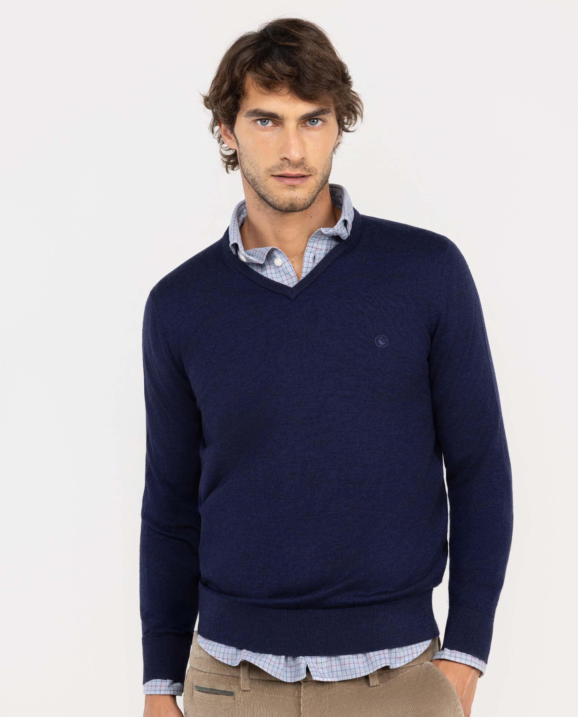 Navy Merino Jumper W V-neck