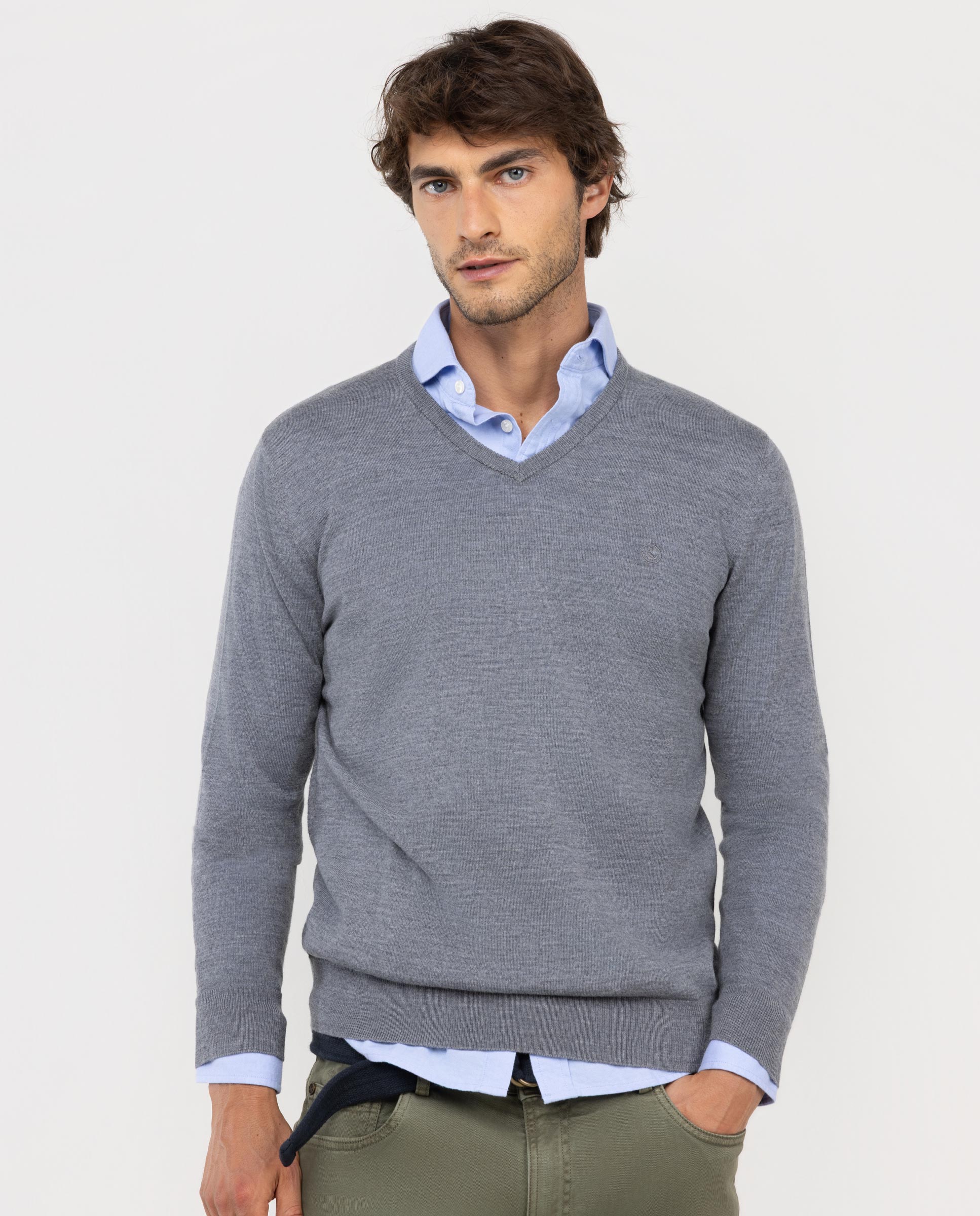 Jersey Cuello Pico Merino Gris