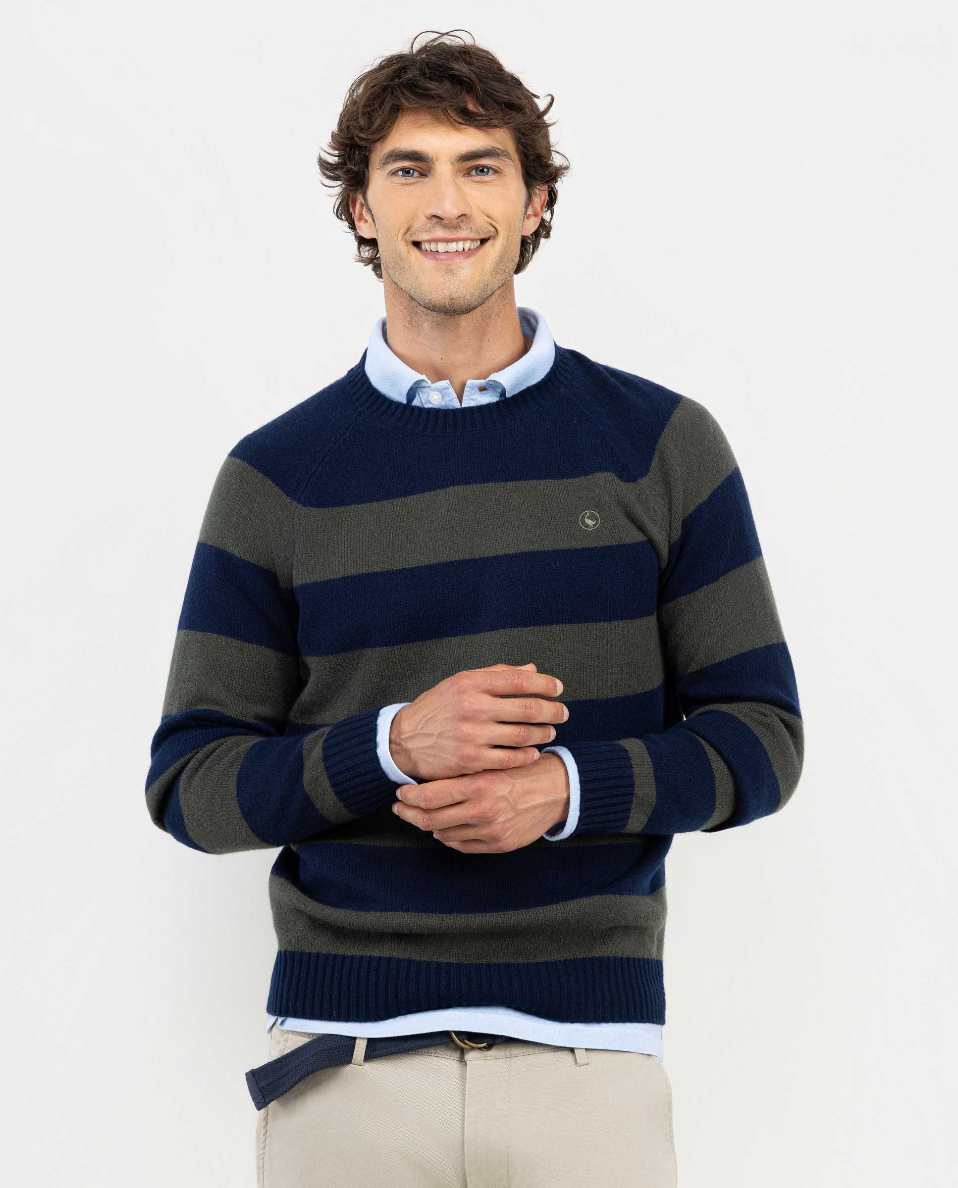 Green Striped Jumper W Crew Neck