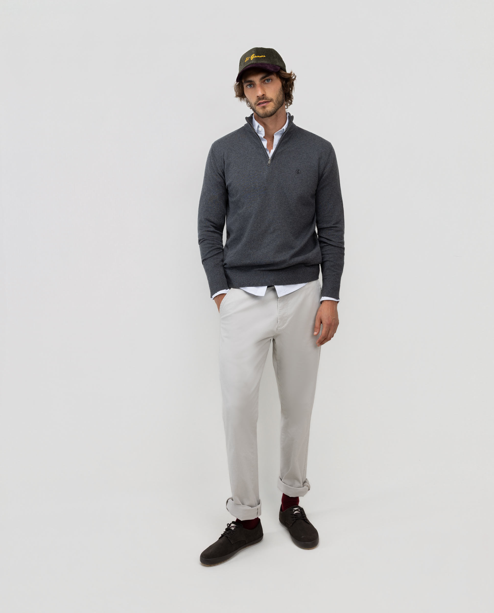 Jersey Básico Cuello Camionero Gris Marengo