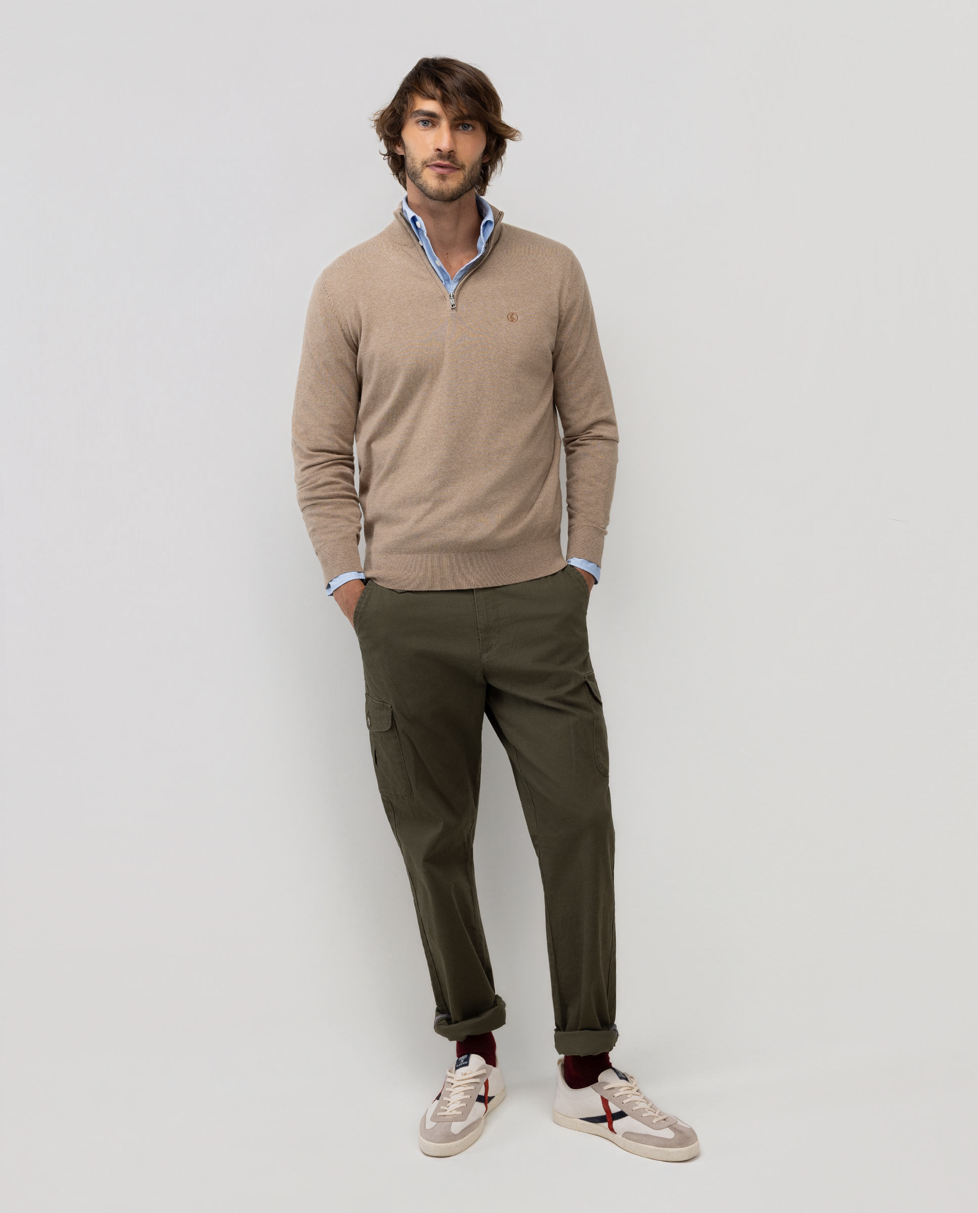 Jersey Básico Cuello Camionero Beige