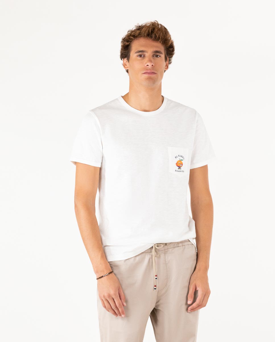 Camiseta laranja com estampa vintage branca