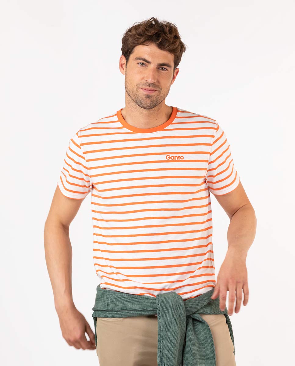 Tee-shirt Rayure Orange Fond Blanc