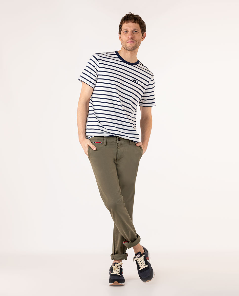 Navy Striped T-Shirt W White Background