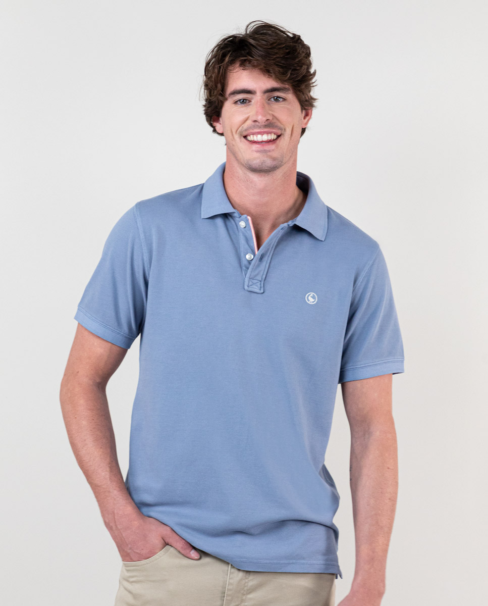 Garment Dyed Medium Blue Piqué Polo