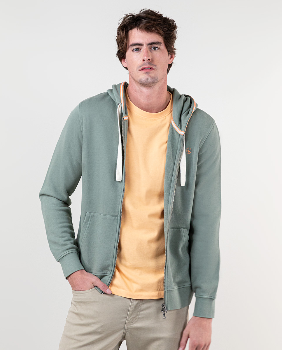 Sweatshirt Reißverschluss Kapuze Grün