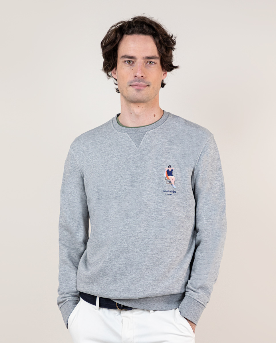 Sweatshirt Kastenkragen Garment Dyed Wes Robinson Grau Melliert