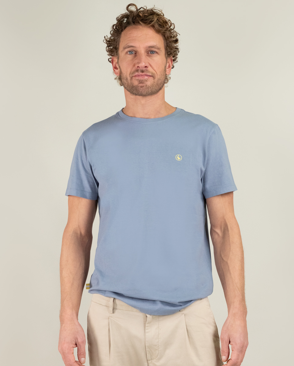 Camiseta gola redonda azul tingida