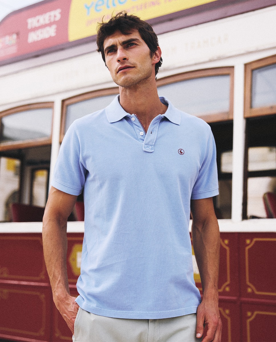 Polo Piqué Garment Dyed Azul