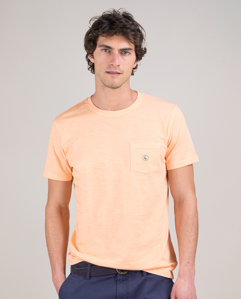 Camiseta Slub tingida com bolso laranja
