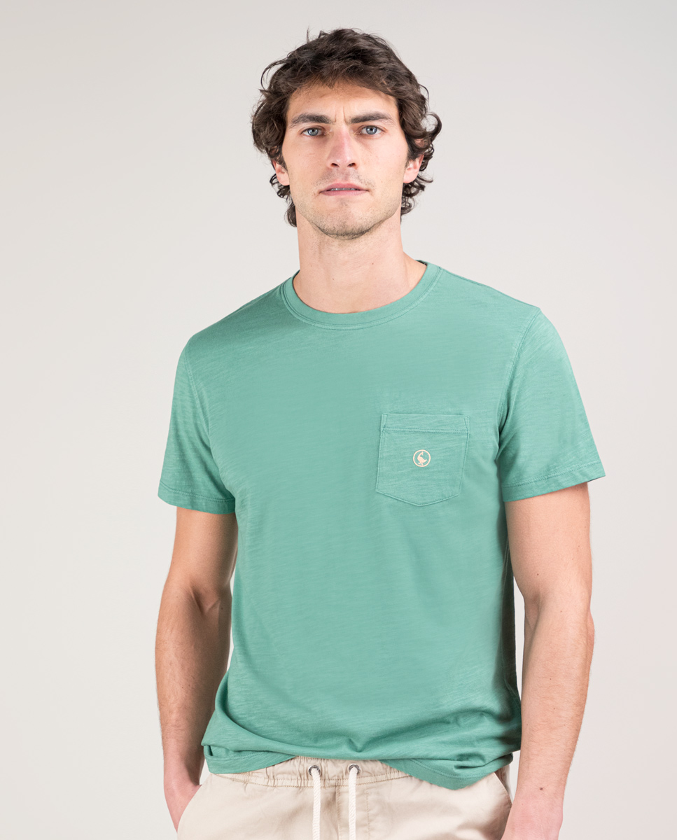 Camiseta Slub tingida com bolso verde