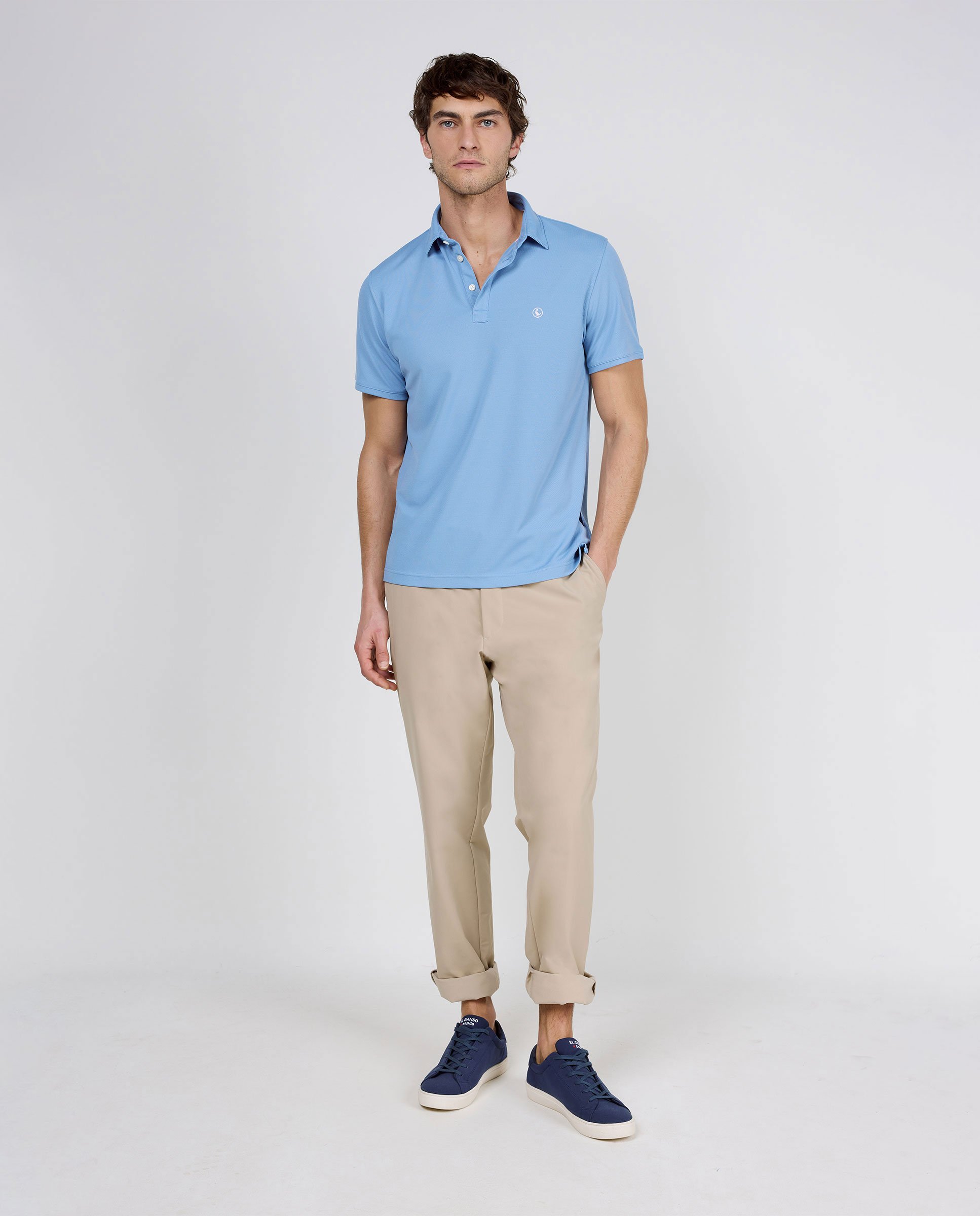 Polo bleu sépia à manches courtes