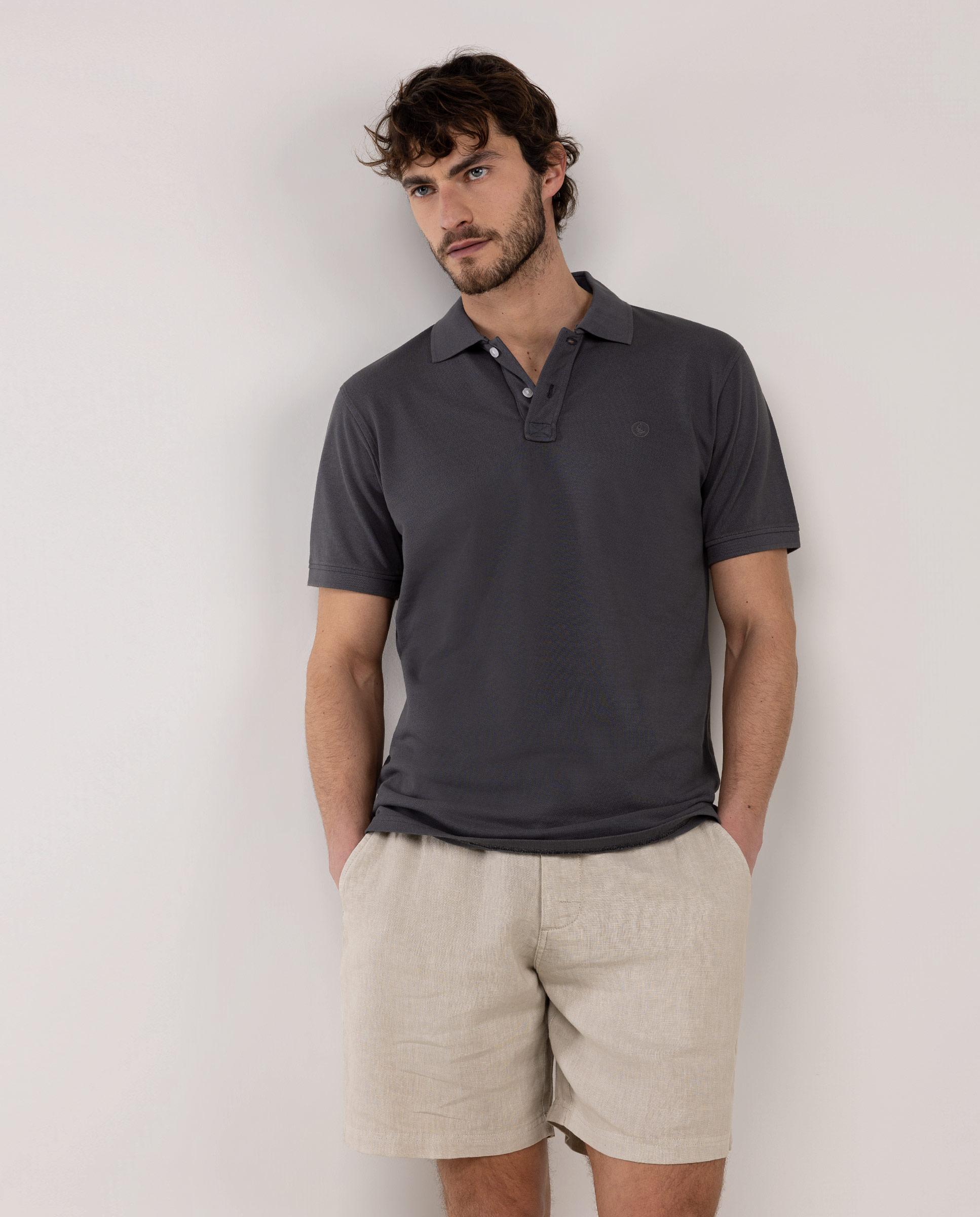 Polo Piqué Garment Dyed Gris Antracita