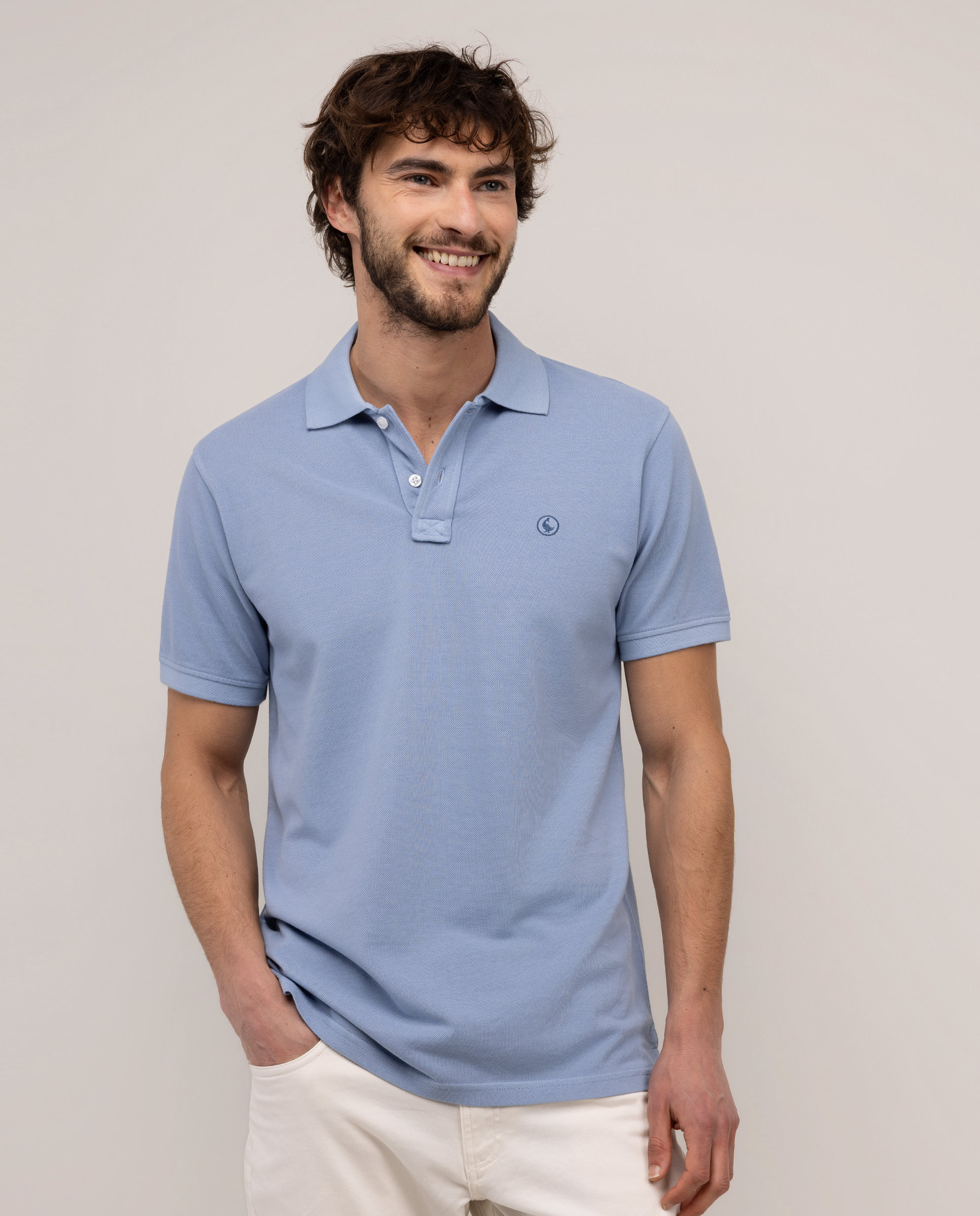 Polo Piqué Garment Dyed Azul Medio