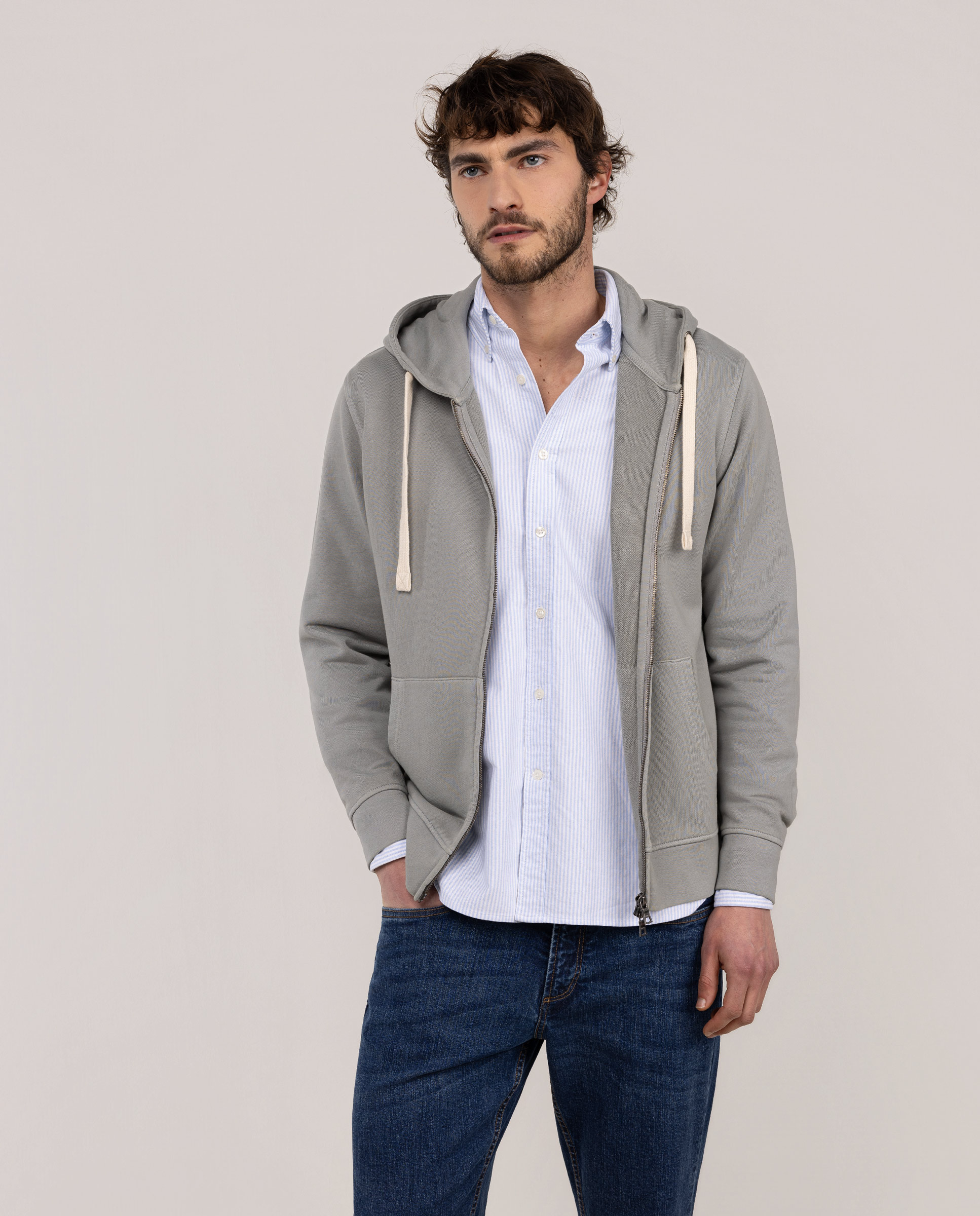Sudadera Cremallera Gris Medio