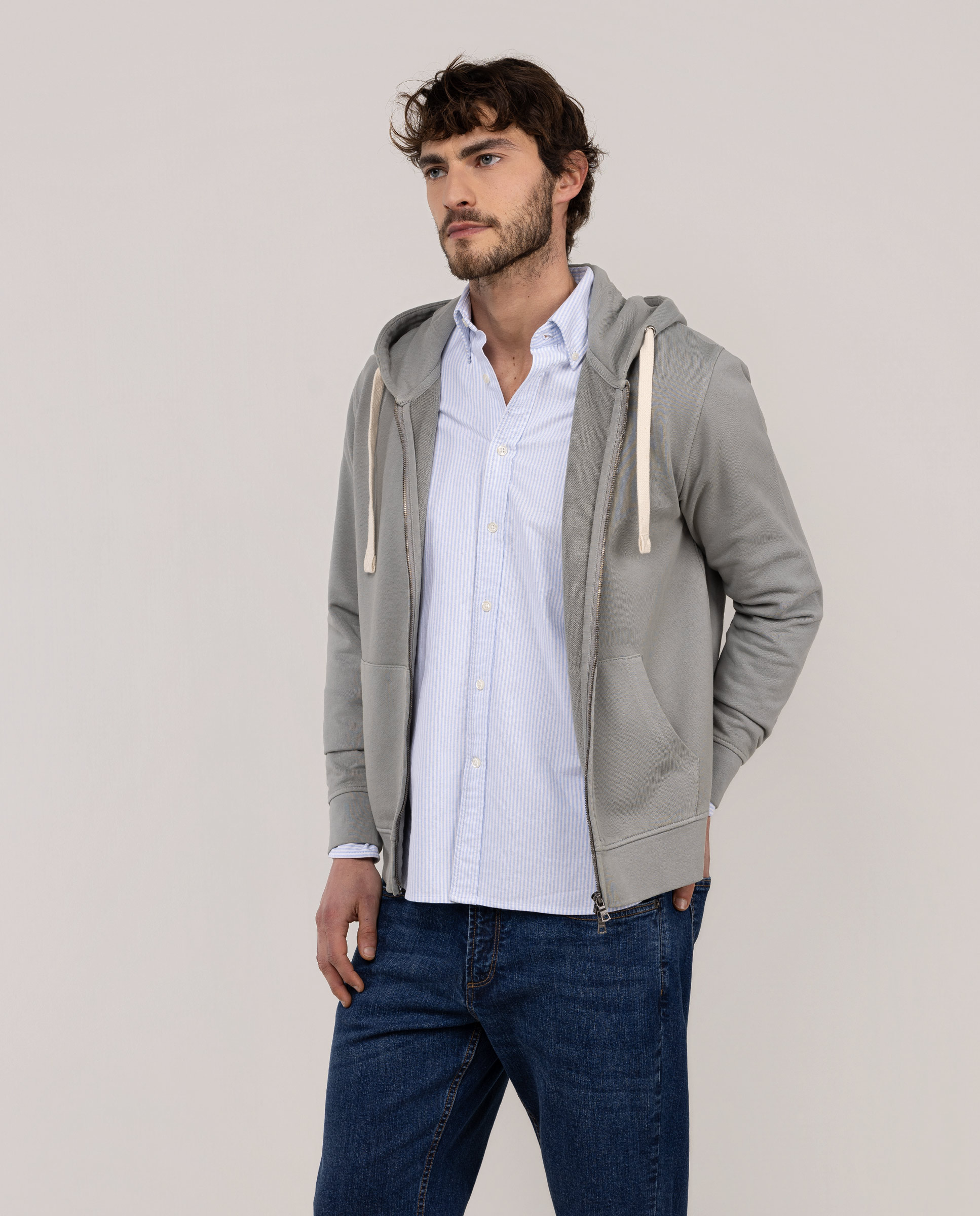 Sudadera Cremallera Gris Medio