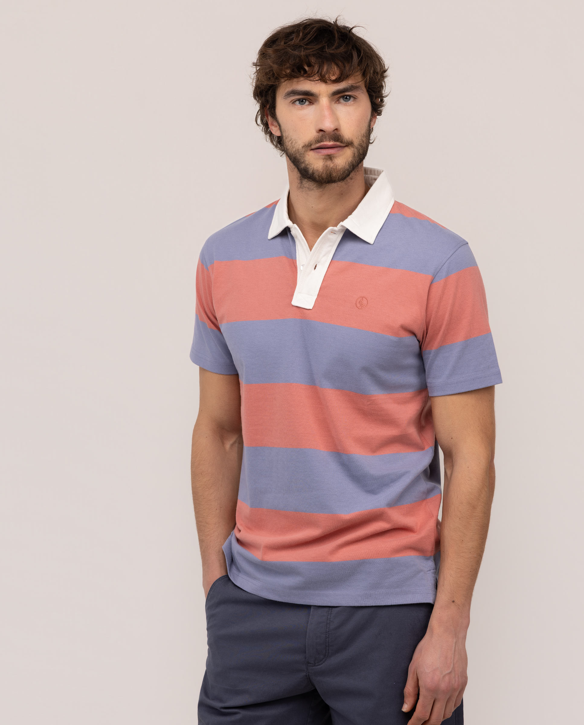 Polo Rugby Manga Corta Rojo Azul