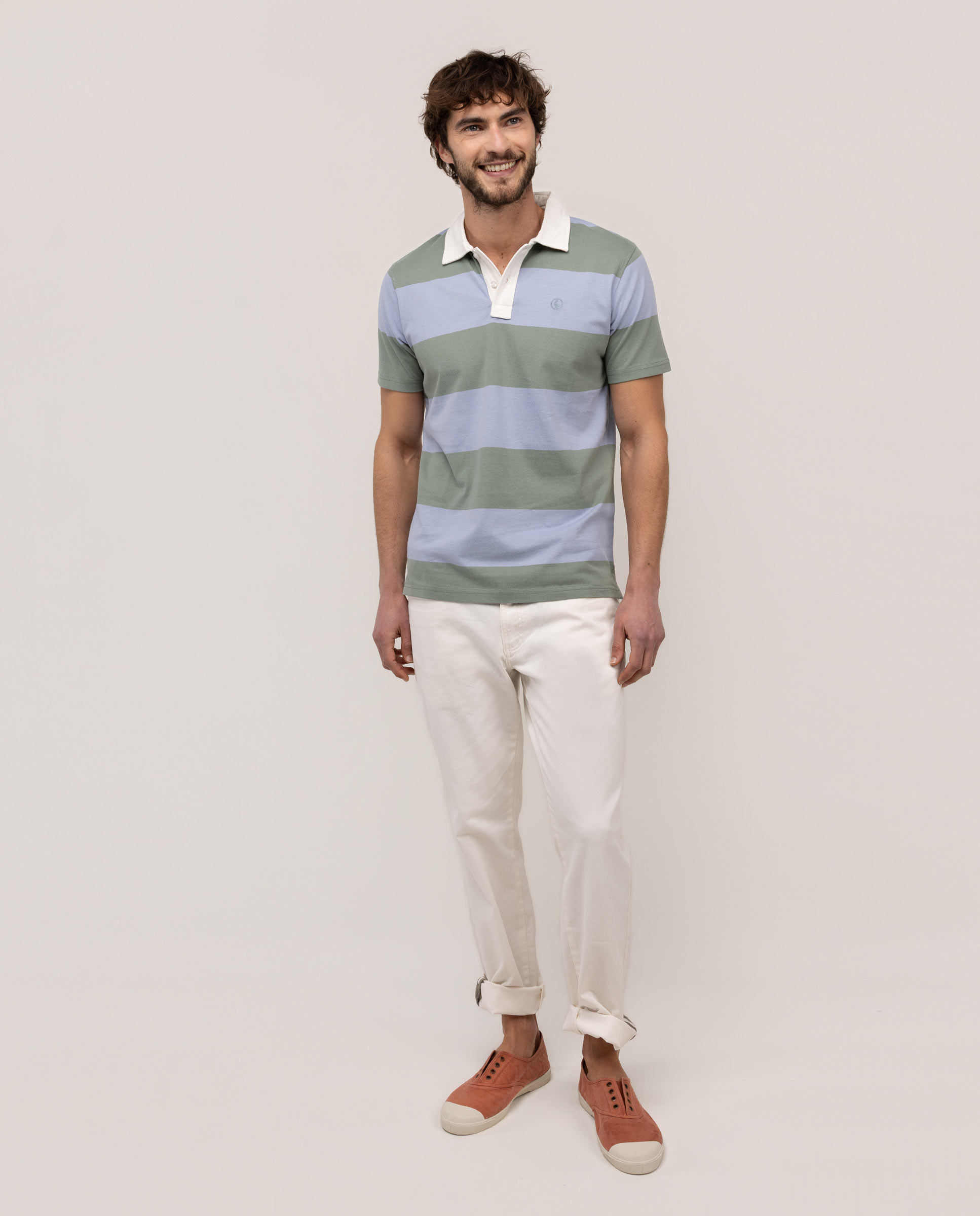 Polo Rugby Manga Corta Verde Azul