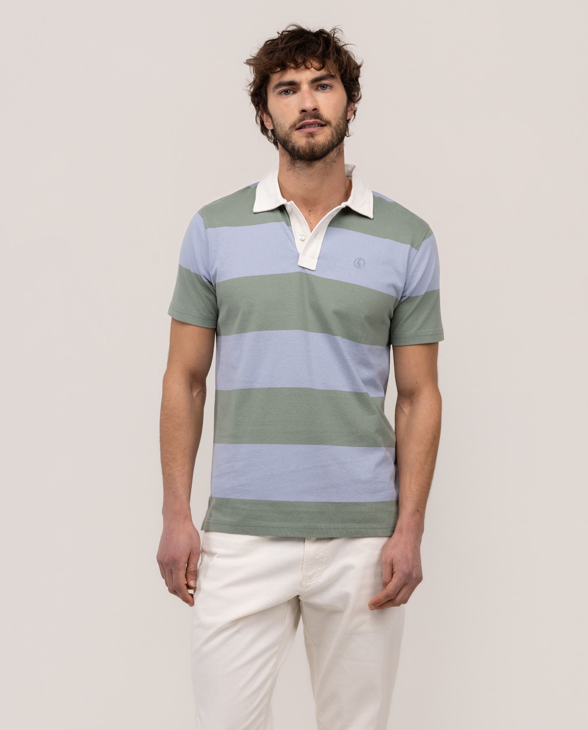 Polo Rugby Manga Corta Verde Azul