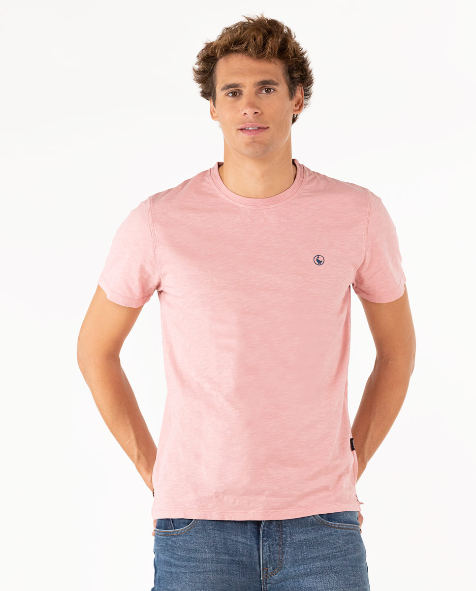 Camiseta gola redonda rosa