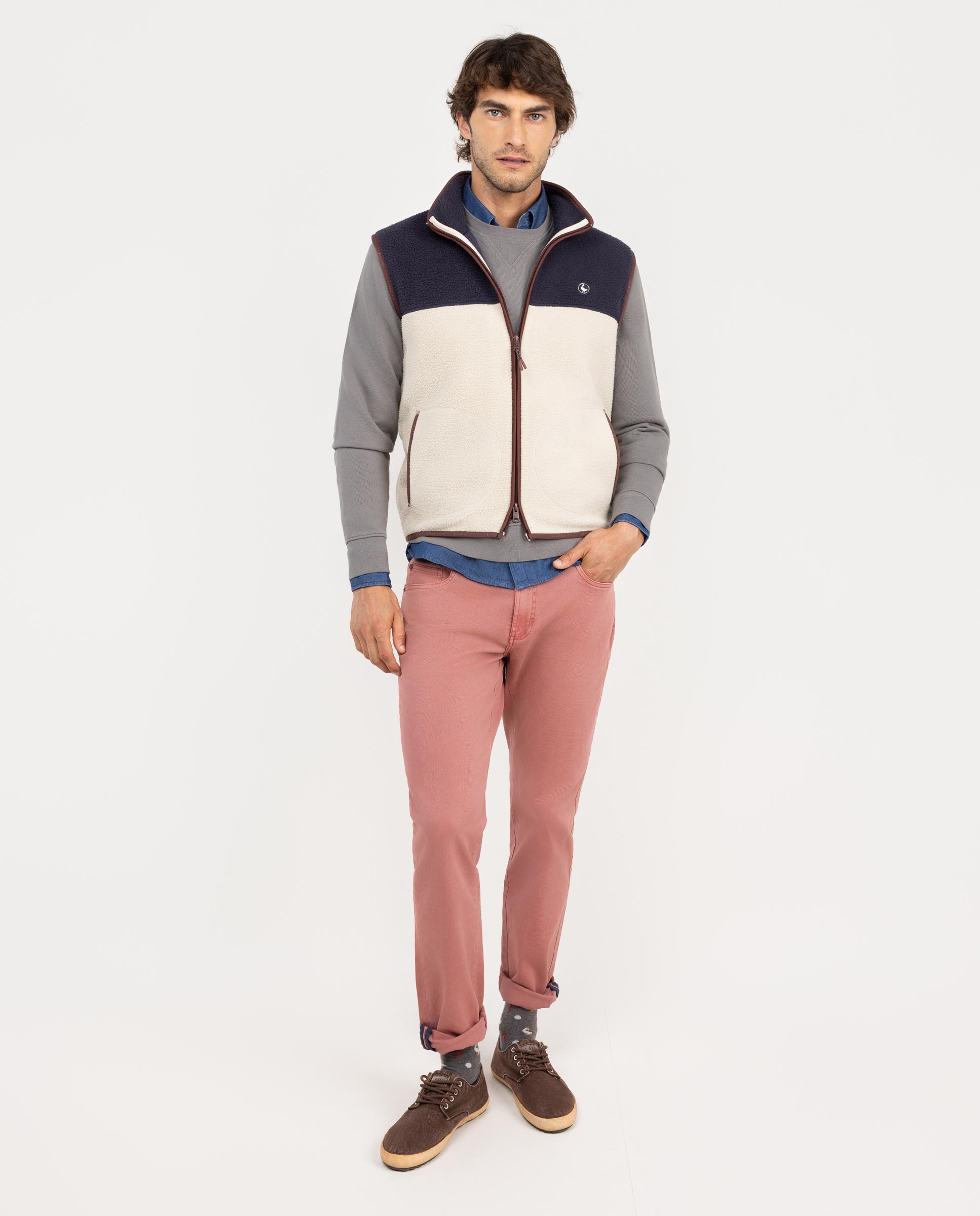 Navy Cream Colour Block Polar Vest