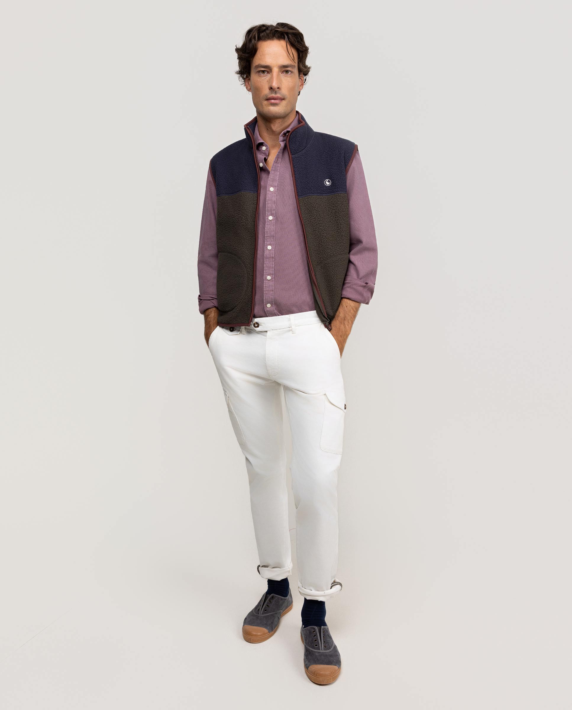 Colete Polar Color Block Verde Marinho