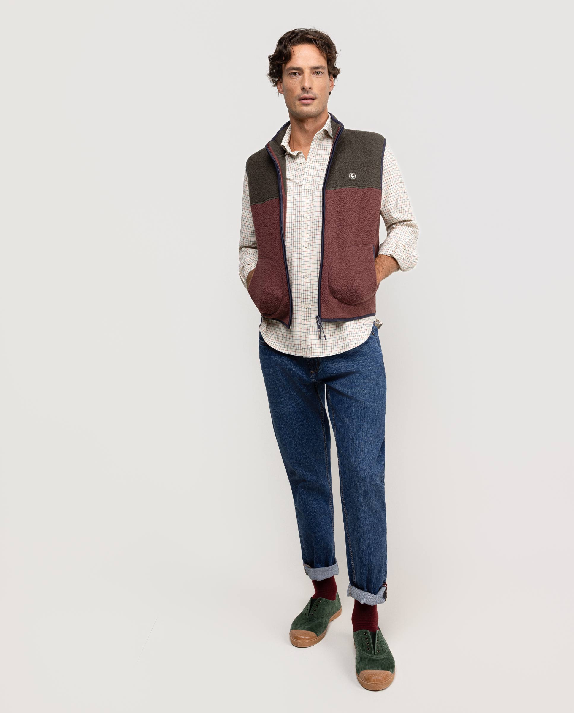 Gilet Polaire Color Block Vert Bordeaux
