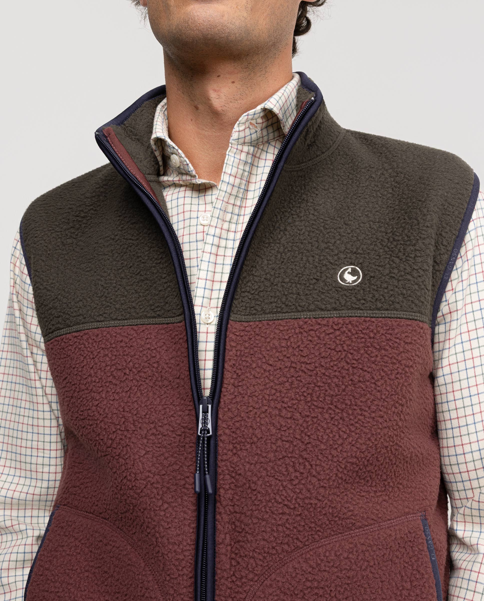 Gilet Polaire Color Block Vert Bordeaux