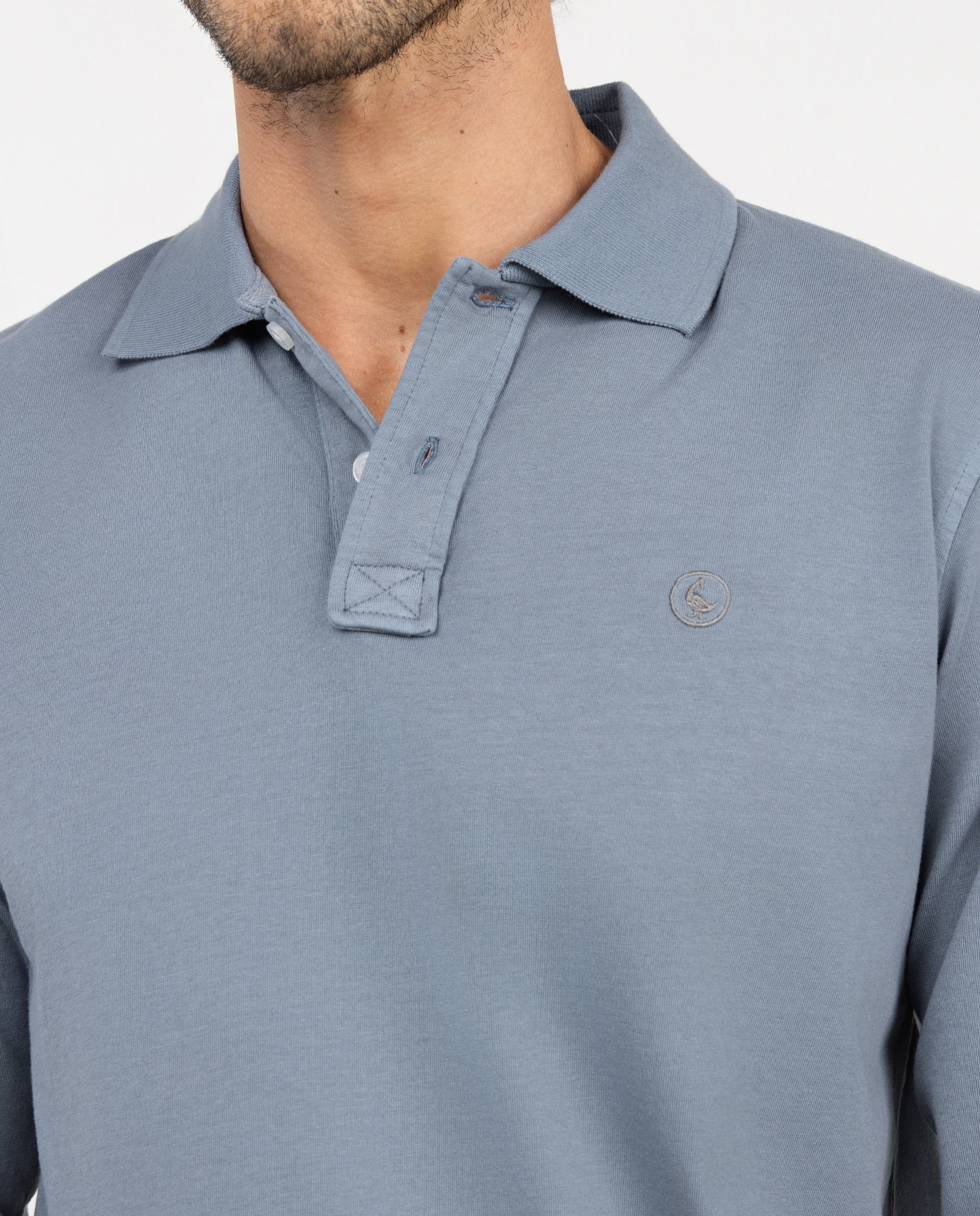 Polo Logo Bordado Manga Larga Gris