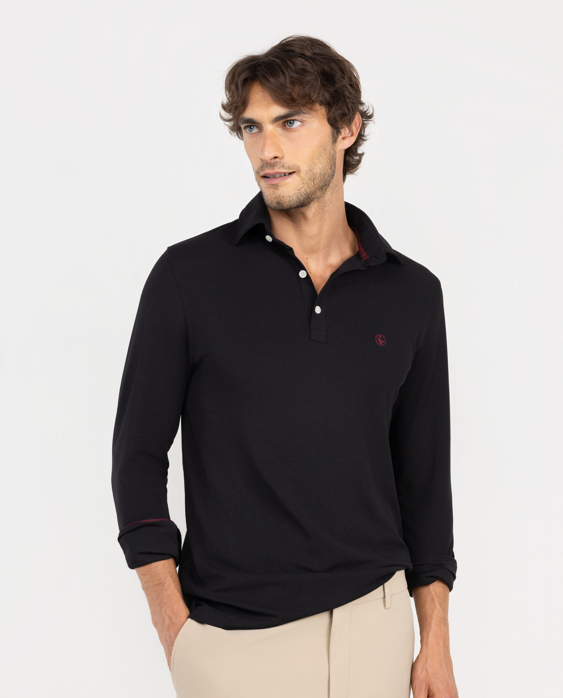 Polo Sepiia Manga Larga Negro