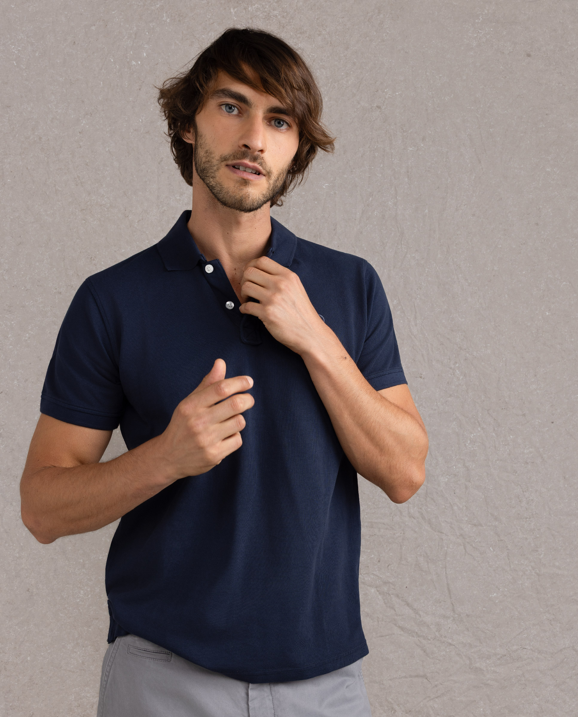 Marineblaues Piqué-Polohemd