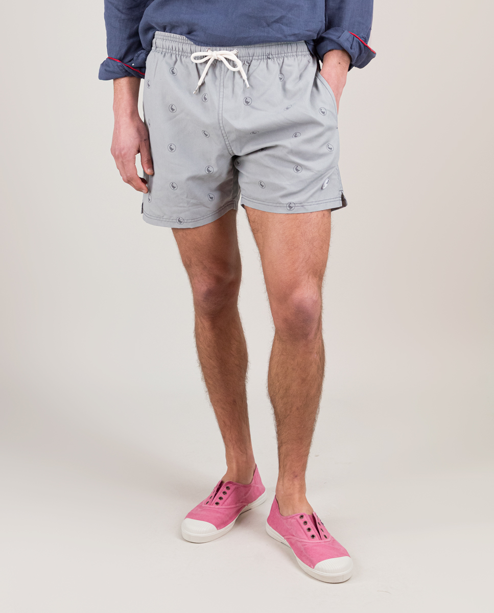 Bañador Estampado Logo Gris