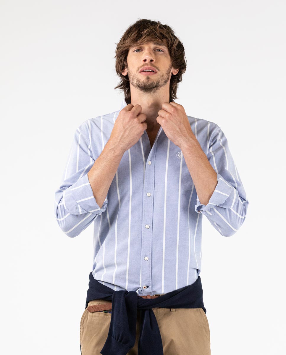 Large Stripe Blue Oxford American Shirt