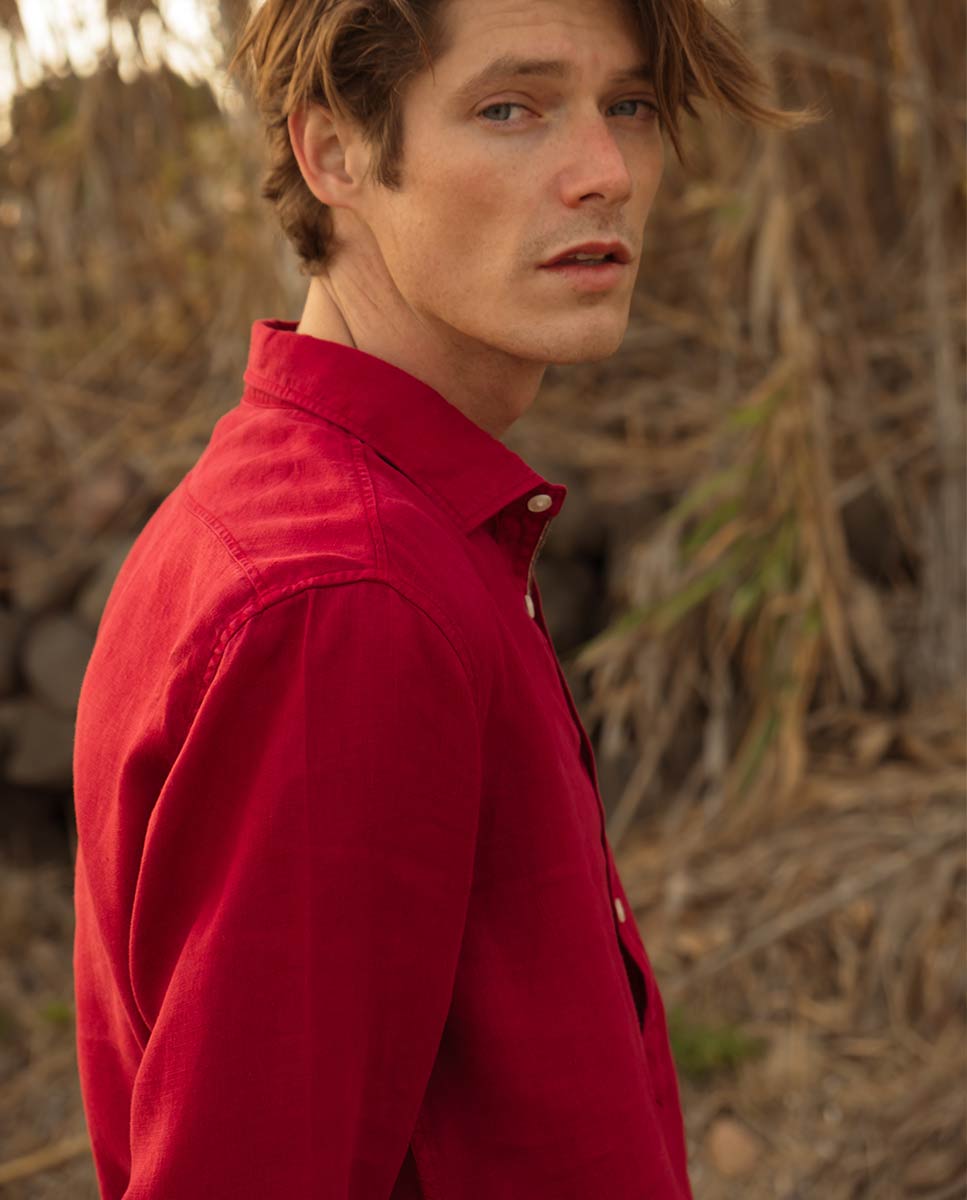 Camisa Polera lino liso Granate