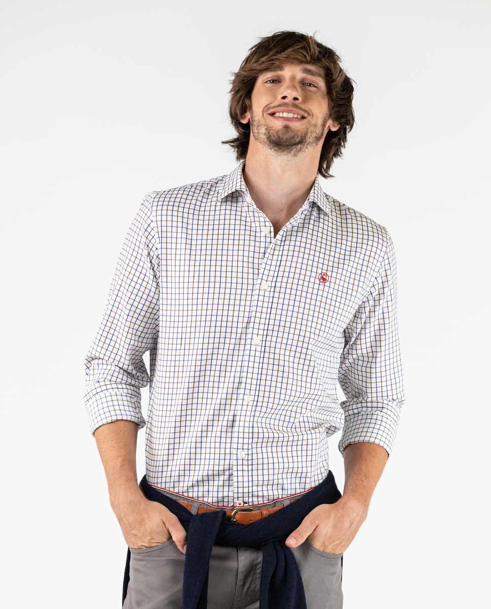 Camisa Cuadro Tattersall Bicolor Pinpoint Marino Marrón