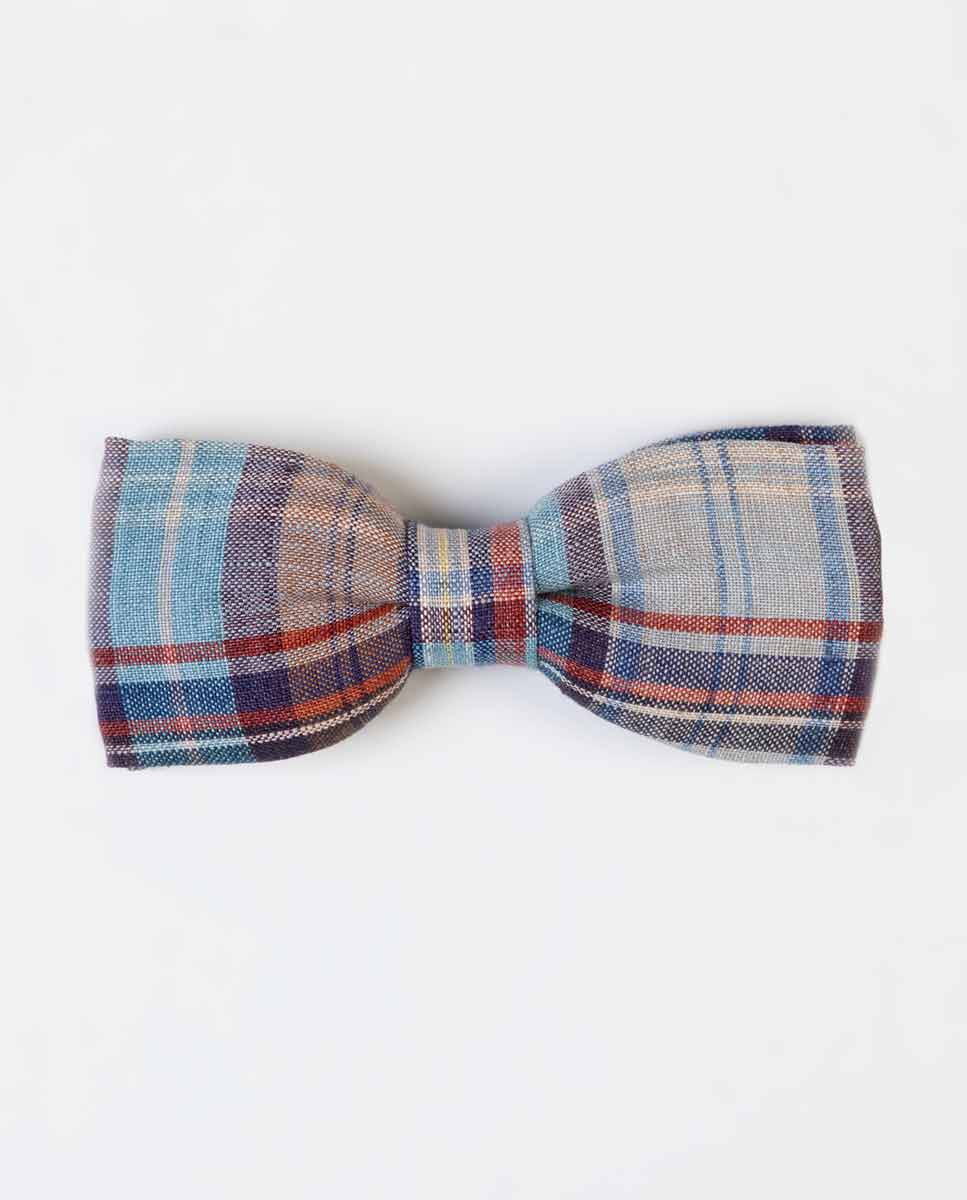 Blue/Red Checked Linen Bow Tie