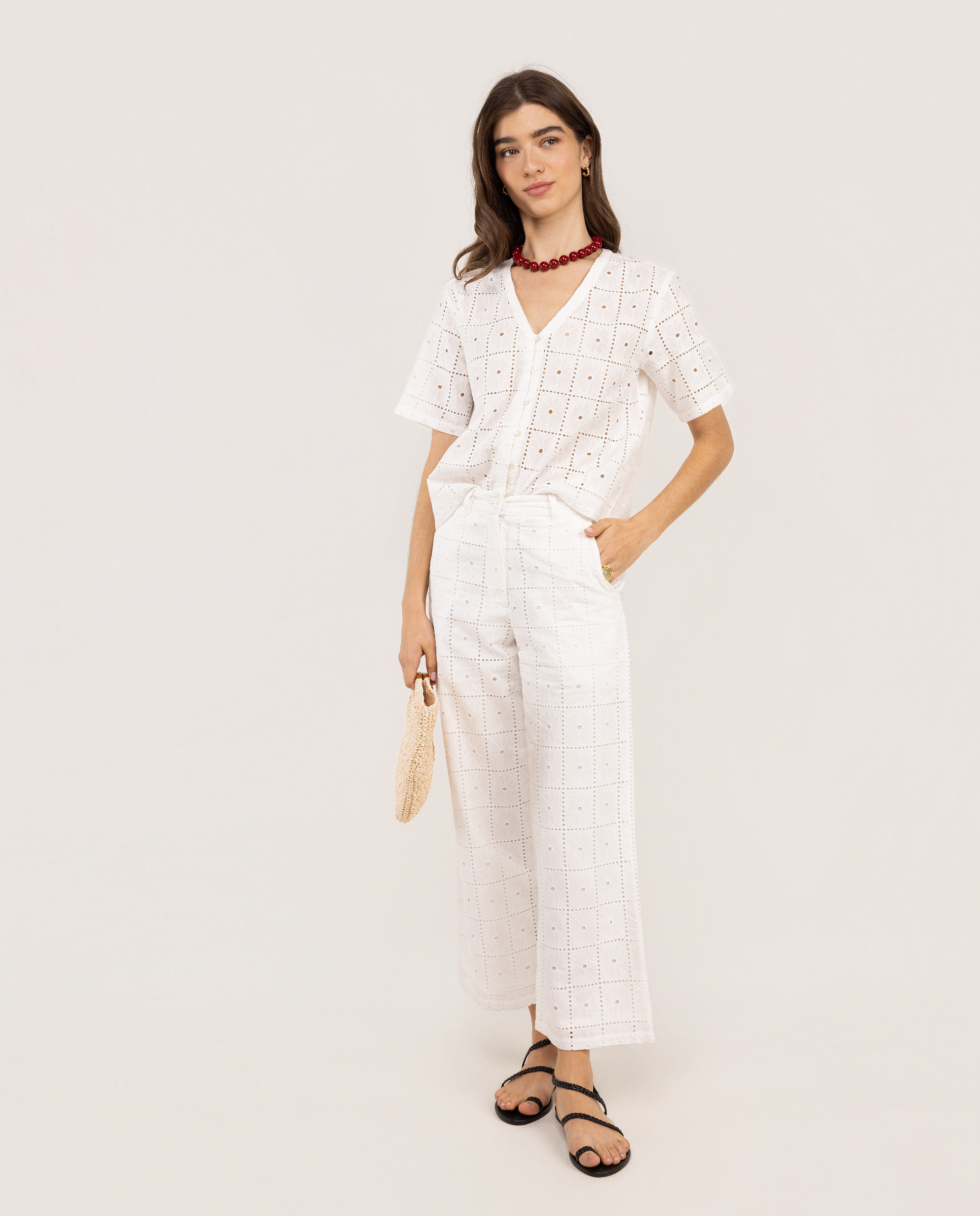 Pantalón Maren Bordados Blanco