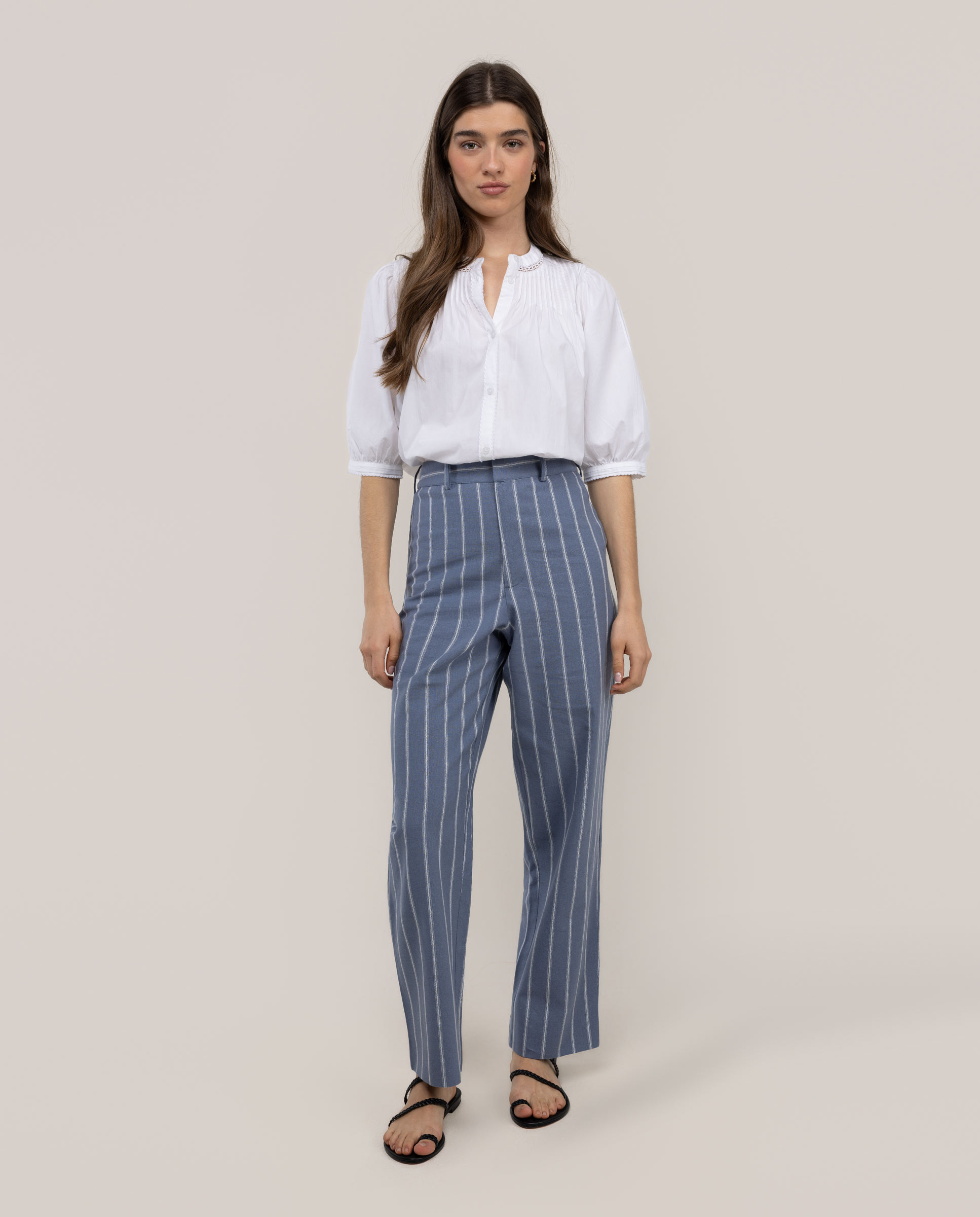 Nora Blue Trousers with Raw Stripe