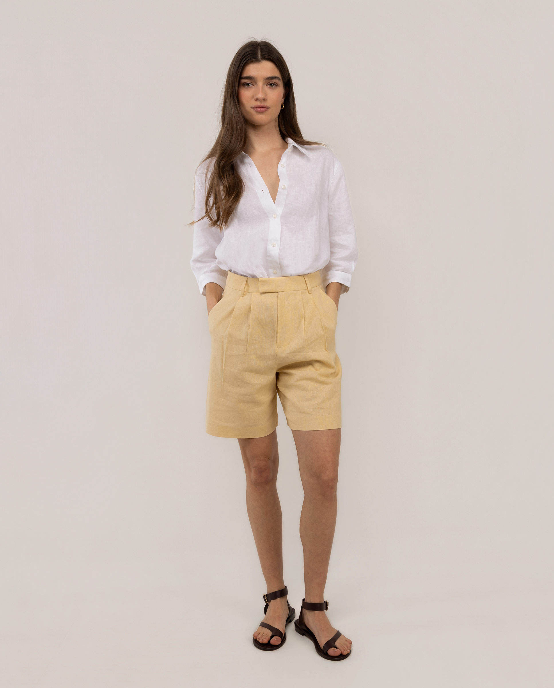 Bermuda Zoe Linho Amarelo