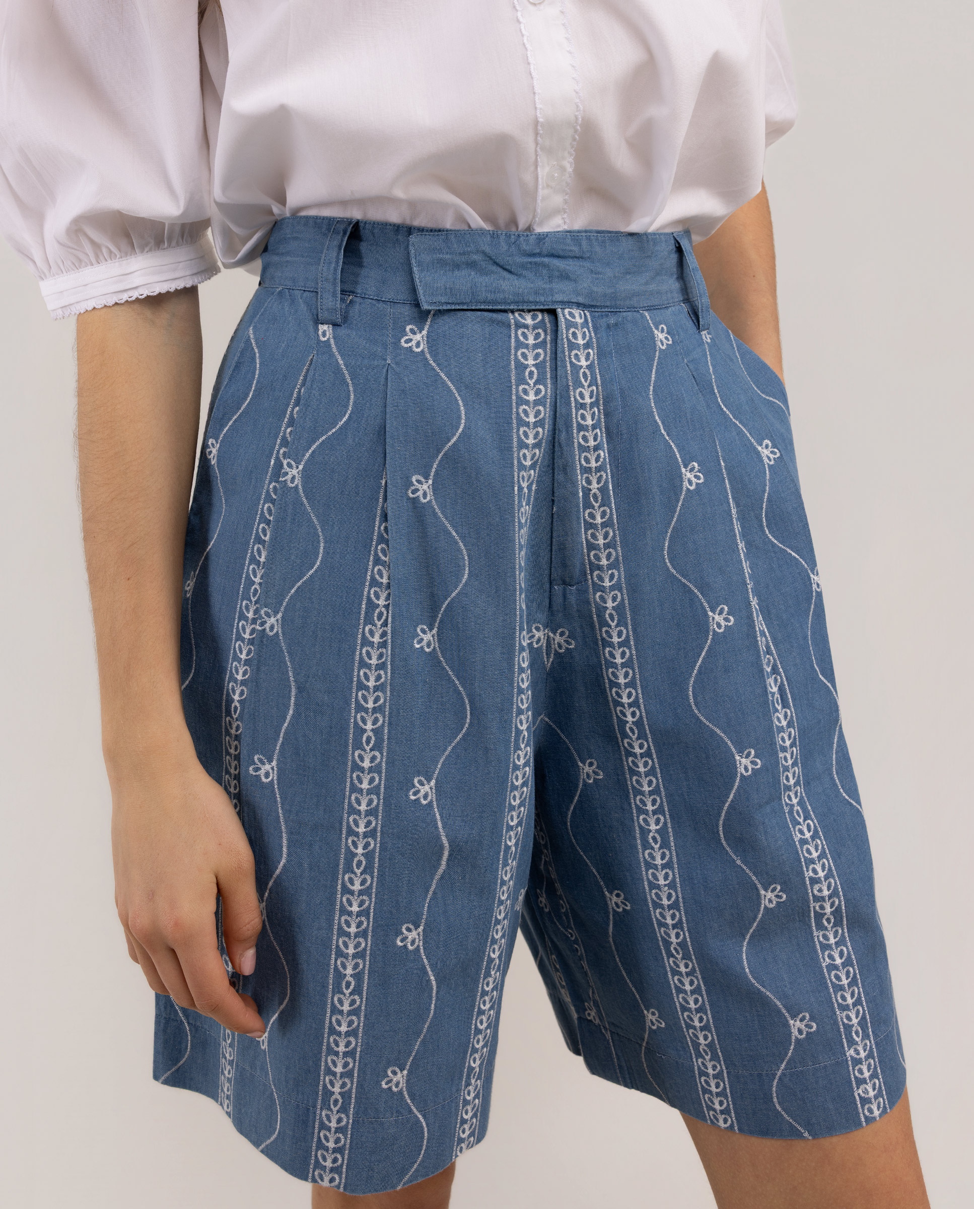 Yasmine Denim bestickte Bermuda-Shorts