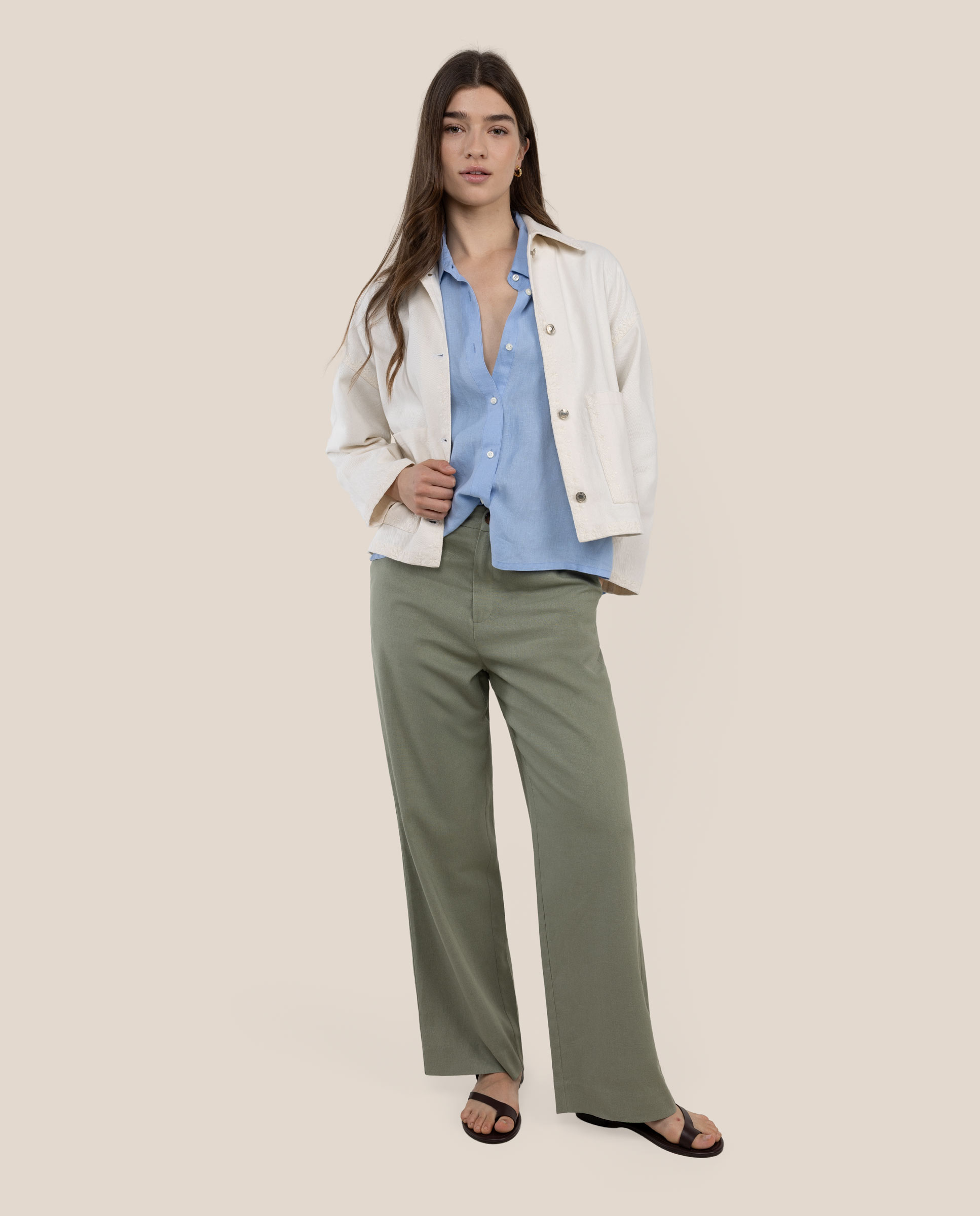 Sobrecamisa Olivia Twill Bordados Crudo